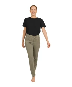 Angels Jeans Skinny Button Authentic Cotton in Dark Khaki