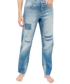 Angels Straight Patch Jeans in Hellblau mit Destroyed Look