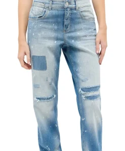 Angels Straight Patch Jeans in Hellblau mit Destroyed Look