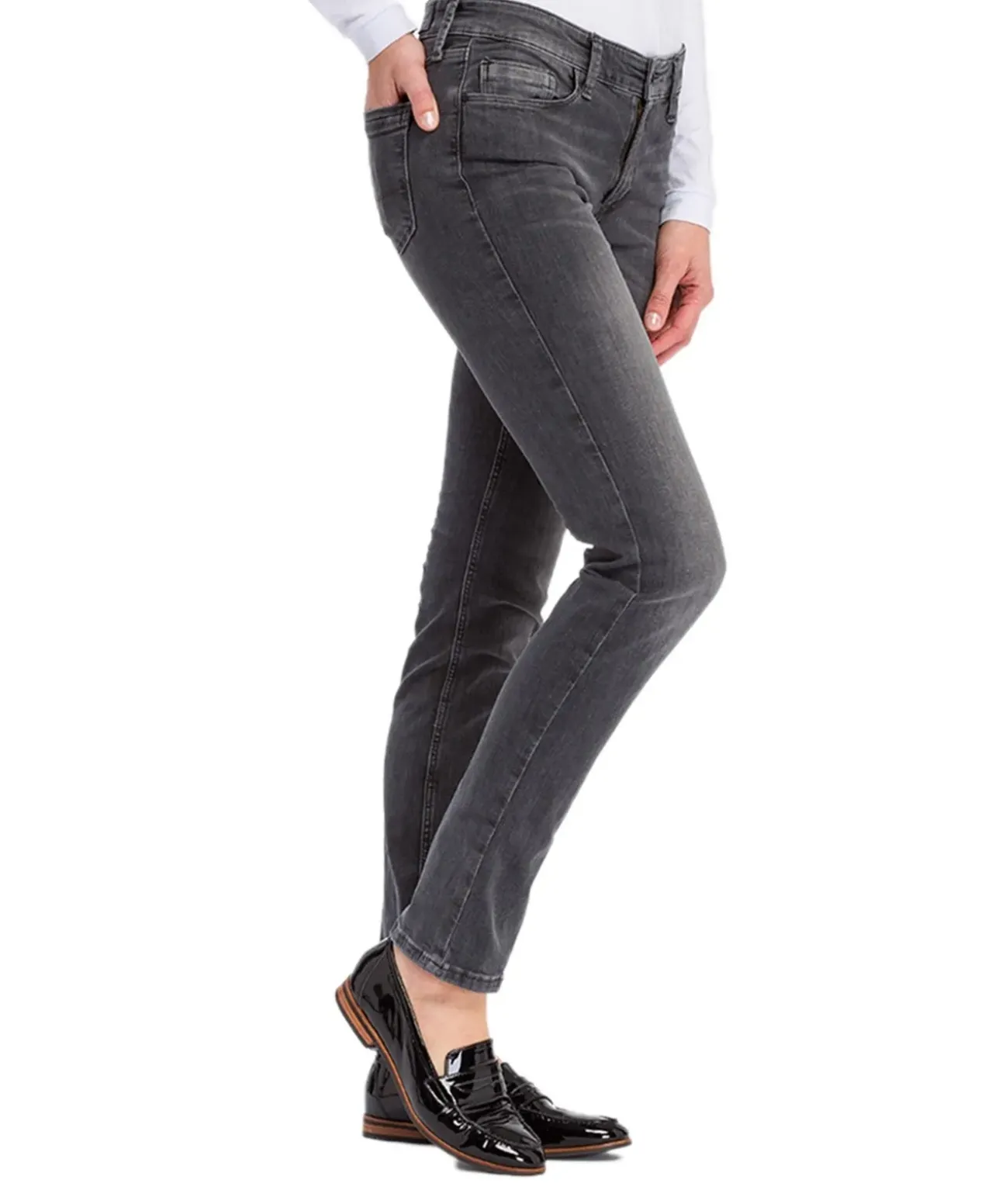 Cross Anya - dunkelgraue Jeans mit modischen High Waist
