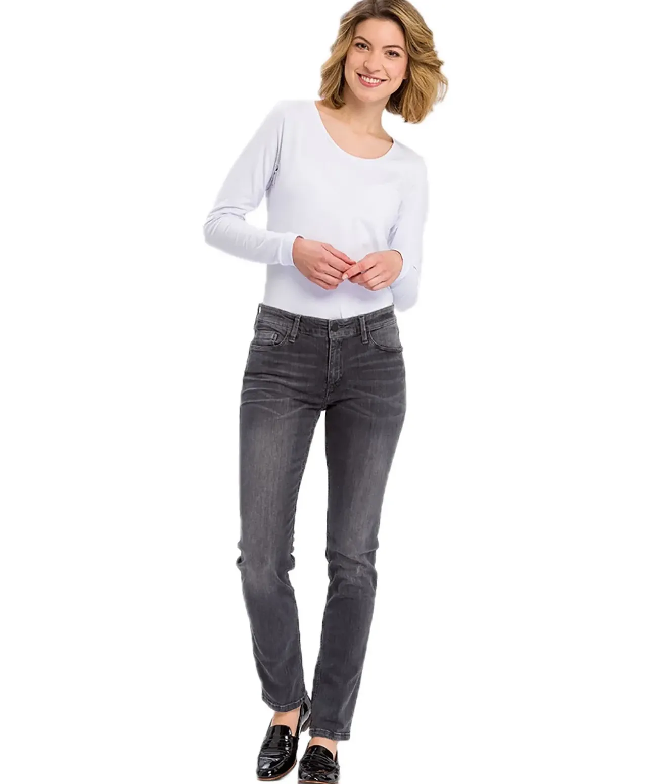 Cross Anya - dunkelgraue Jeans mit modischen High Waist