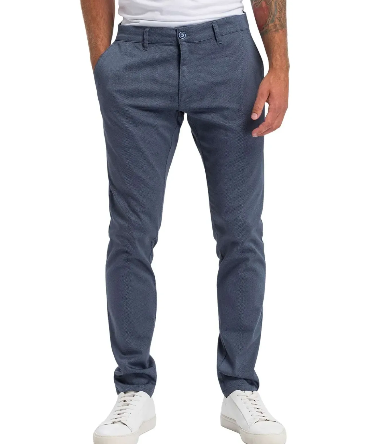 Cross Chino-Hose im Tapered Fit in blauer Struktur-Optik