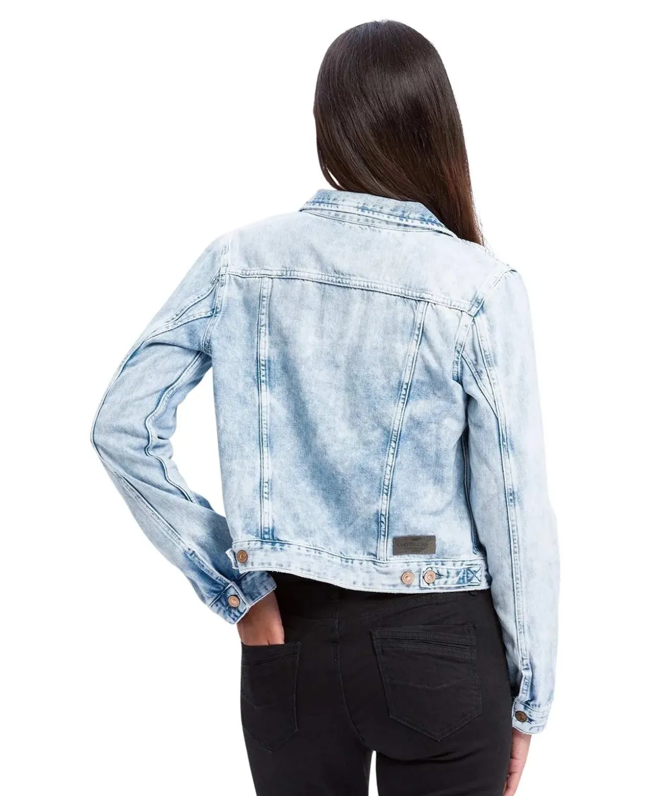 Cross Damen Jeansjacke in hellblauer Used-Denim Optik