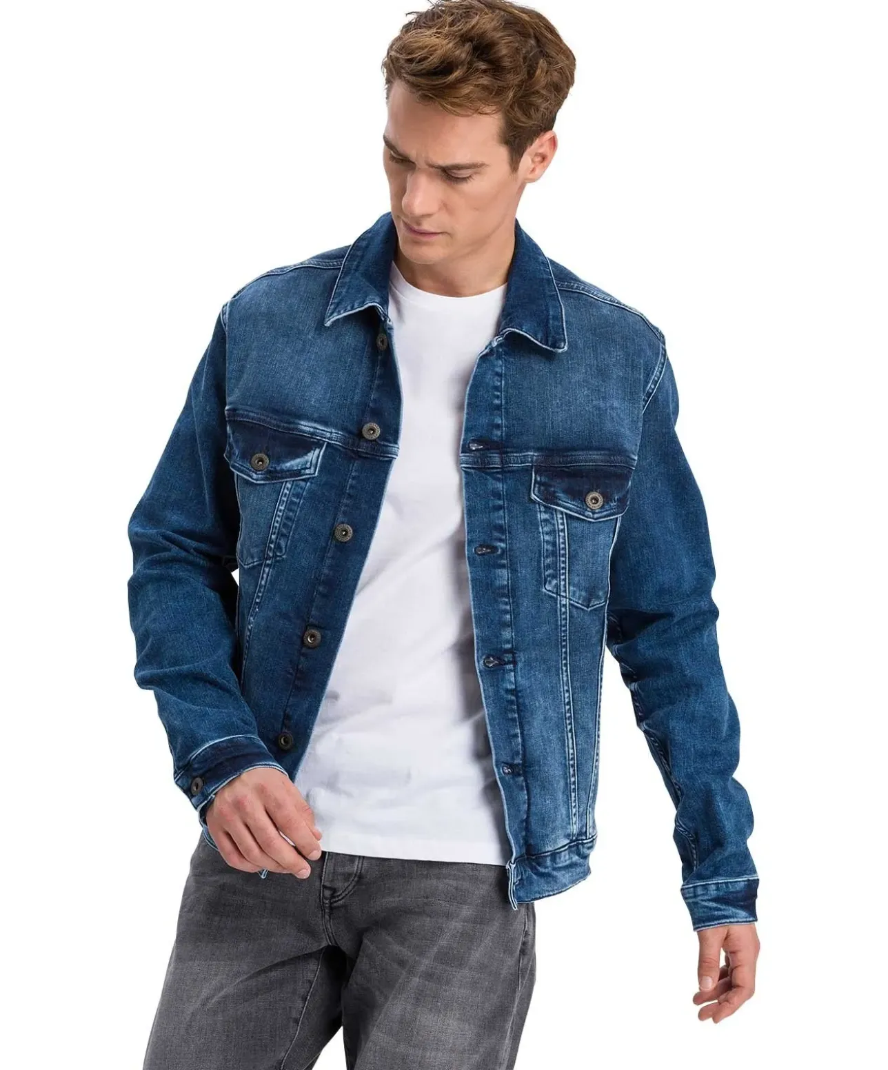 Cross Herren Jeansjacke Regular Fit in Mittelblau