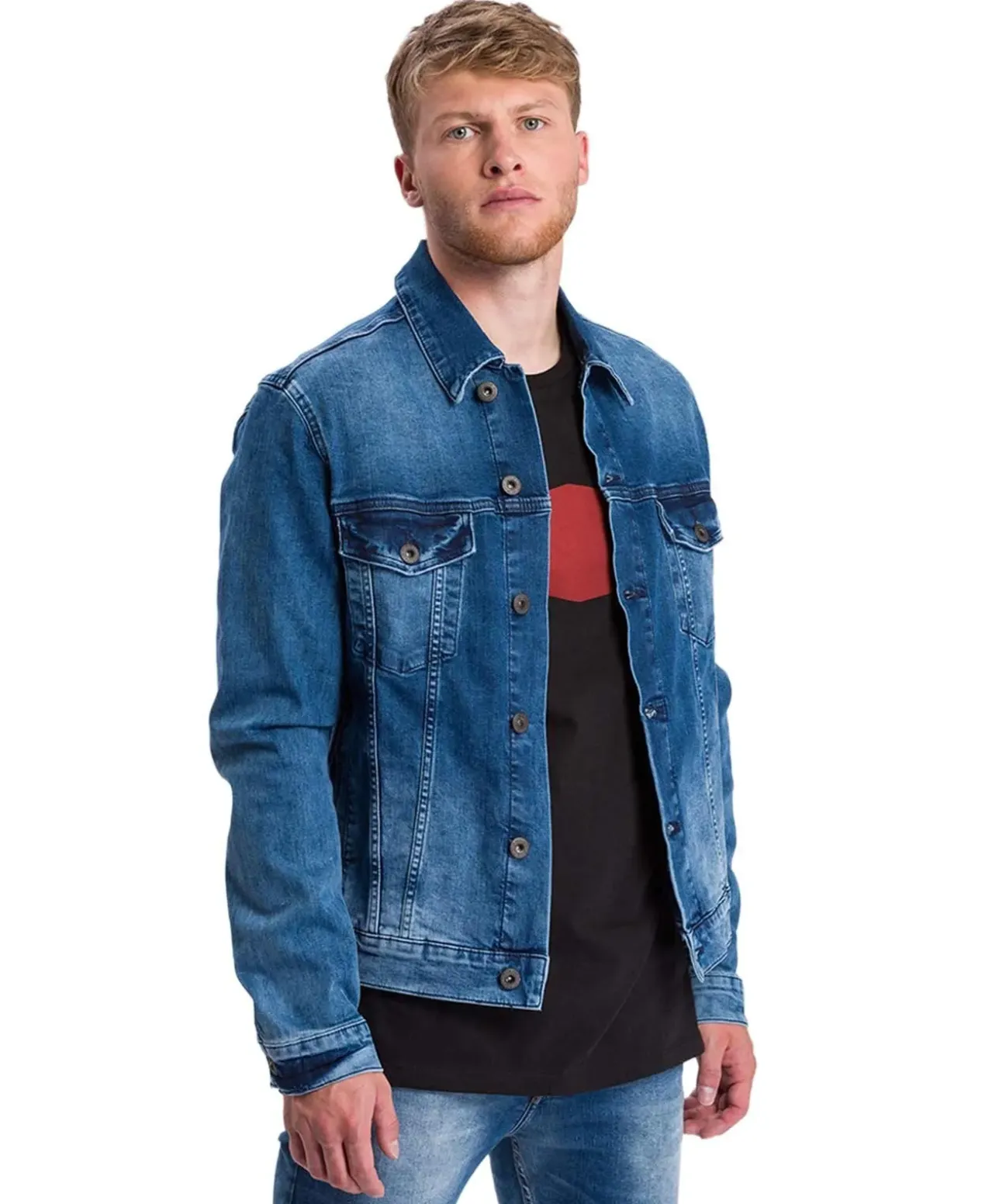Cross Herren Jeansjacke Regular Fit in Mittelblau