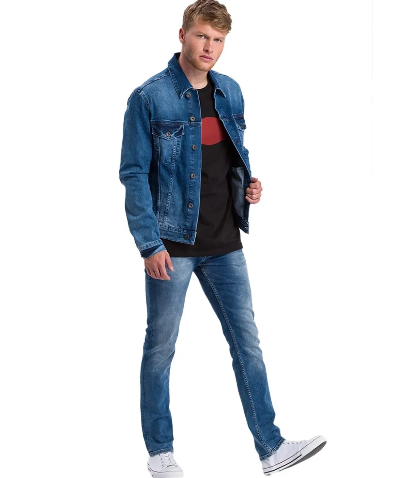 Cross Herren Jeansjacke Regular Fit in Mittelblau
