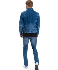 Cross Herren Jeansjacke Regular Fit in Mittelblau