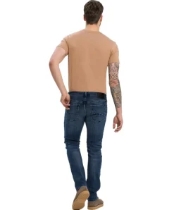 Cross Jeans Damien mit Slim Fit in blauem Used Look