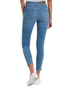 Cross Jeans mit hohem Bund Judy in Mittelblau mit Ankle Länge