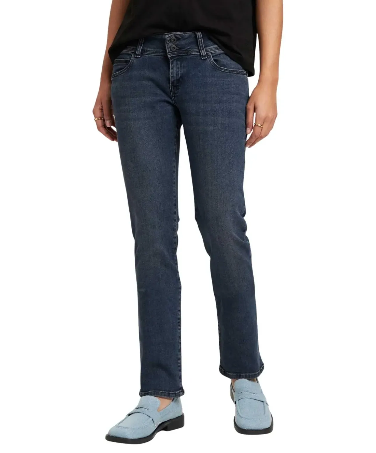Cross Jeans Regular Fit Loie in Blue Black mit Doppelknopf