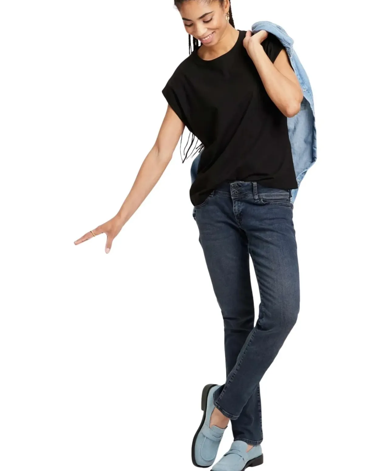 Cross Jeans Regular Fit Loie in Blue Black mit Doppelknopf