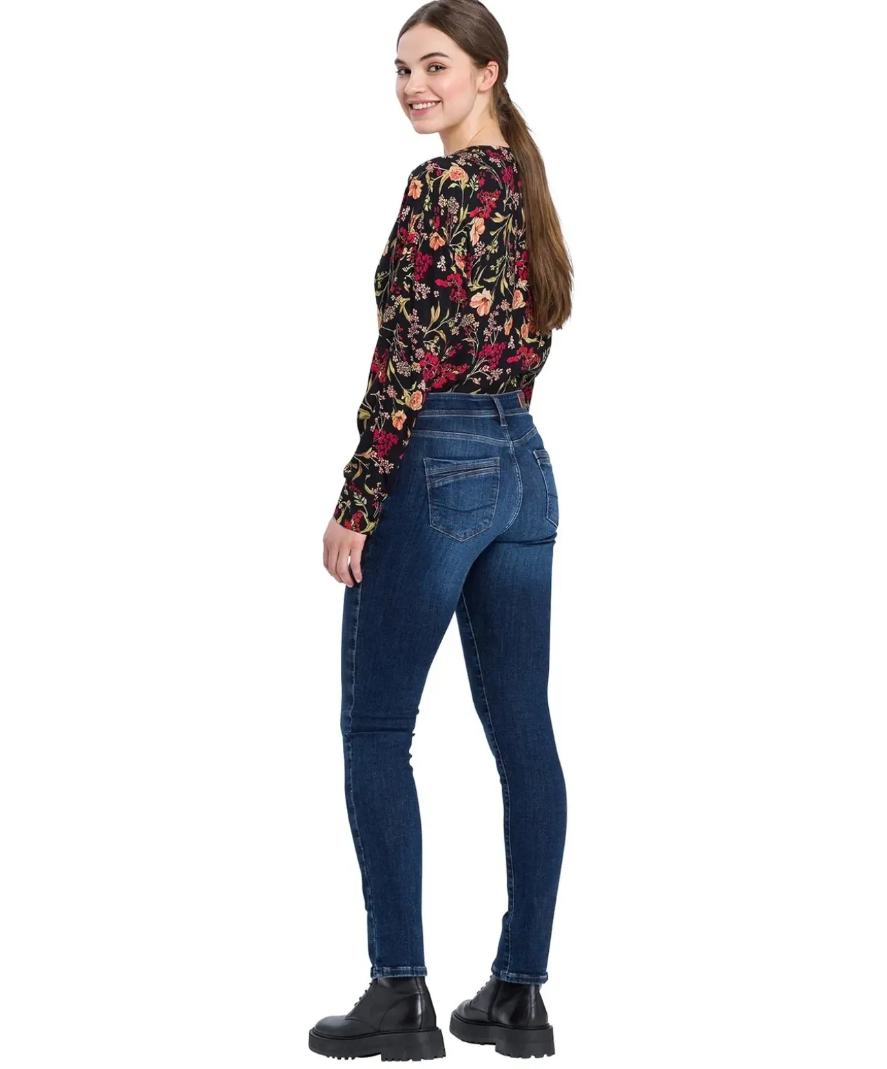 Cross Jeans Slim Fit Anya in mittelblaue mit High Waist
