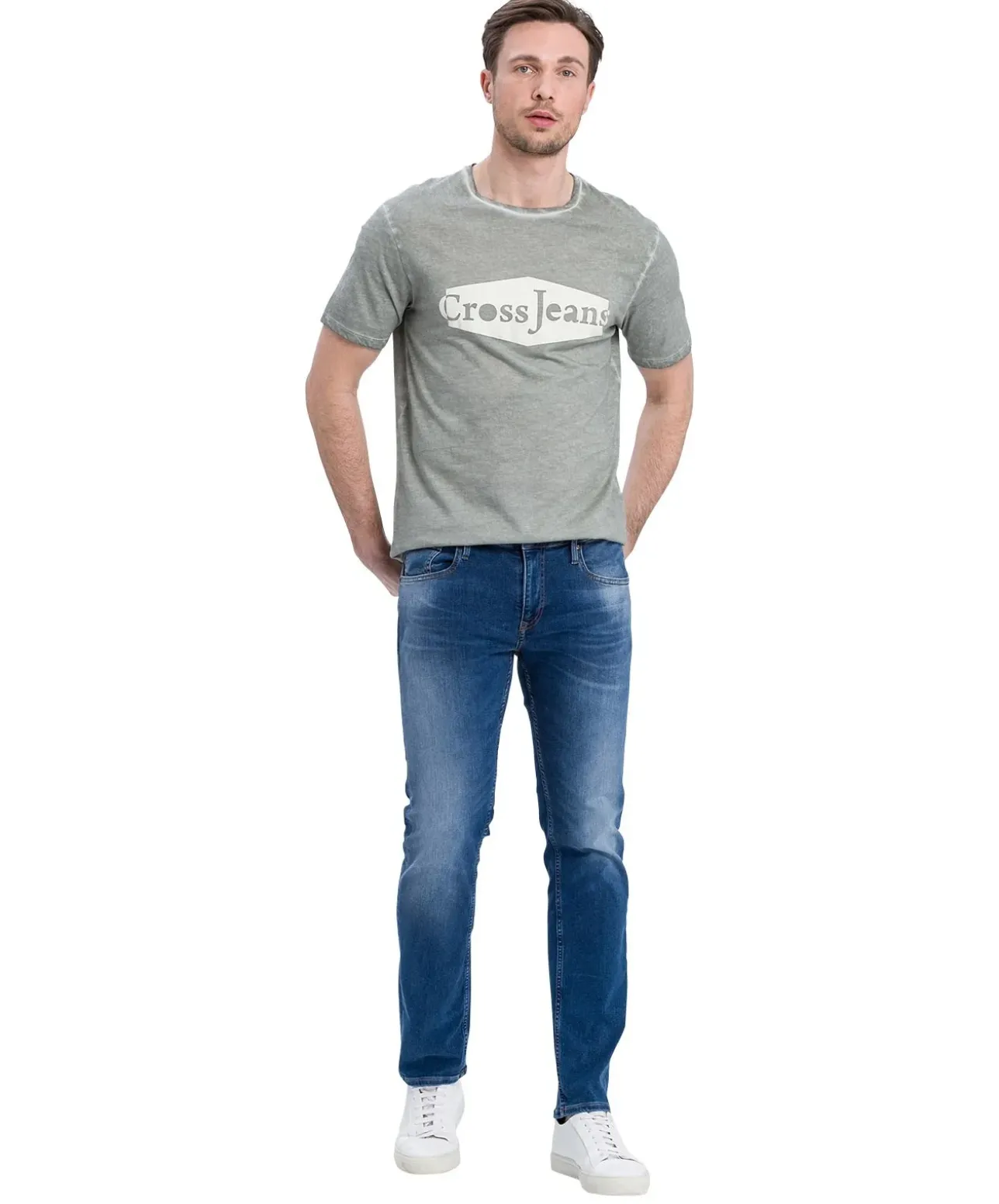 Cross Jeans Slim Fit Damien aus mittelblauem X-Treme Flex Denim