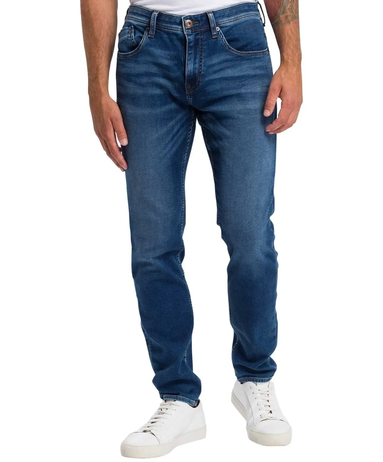 Cross Jeans Slim Fit Jimi aus mittelblauem Sweat Denim