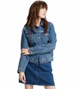 Cross Jeansjacke in Mittelblau mit recycelter Baumwolle