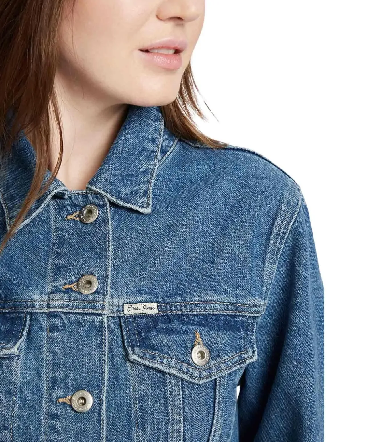 Cross Jeansjacke in Mittelblau mit recycelter Baumwolle