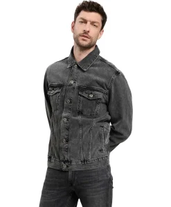 CROSS Jeansjacke mit Knopfleiste in schwarzer Waschung
