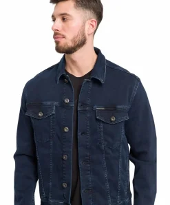 CROSS Jeansjacke mit Regular Fit in Schwarzblau