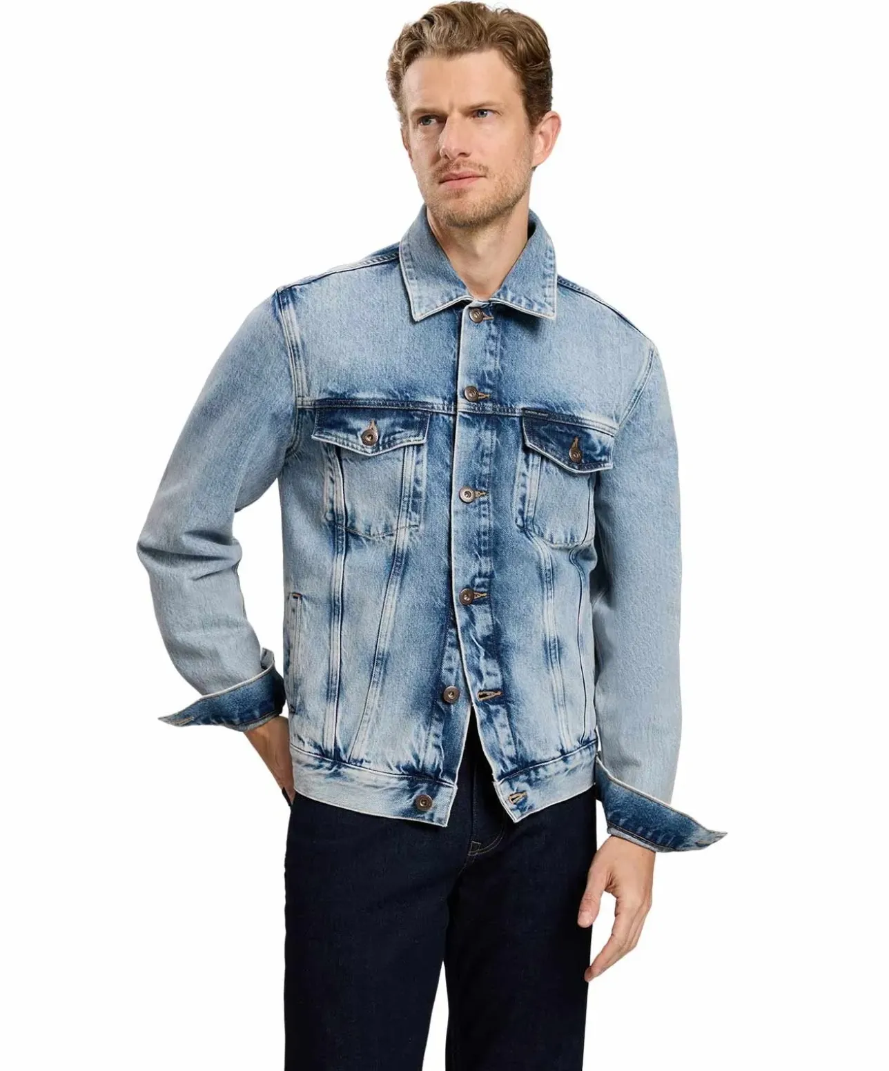 CROSS Jeansjacke mit Regular Fit in hellblauer Waschung