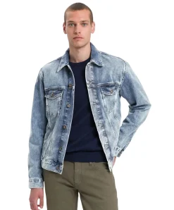 Cross Jeansjacke Regular Fit in blauer Used-Optik