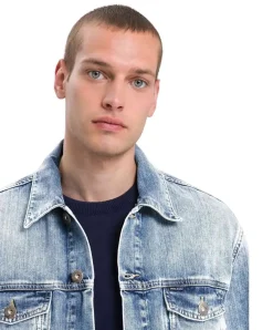 Cross Jeansjacke Regular Fit in blauer Used-Optik