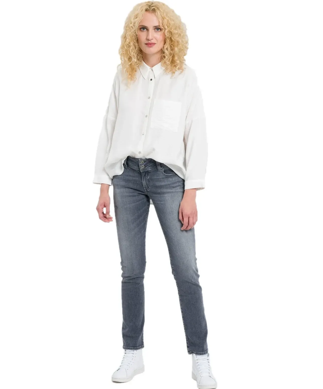 Cross Loie Jeans Regular Fit mit Doppelknopf in Mittelgrau