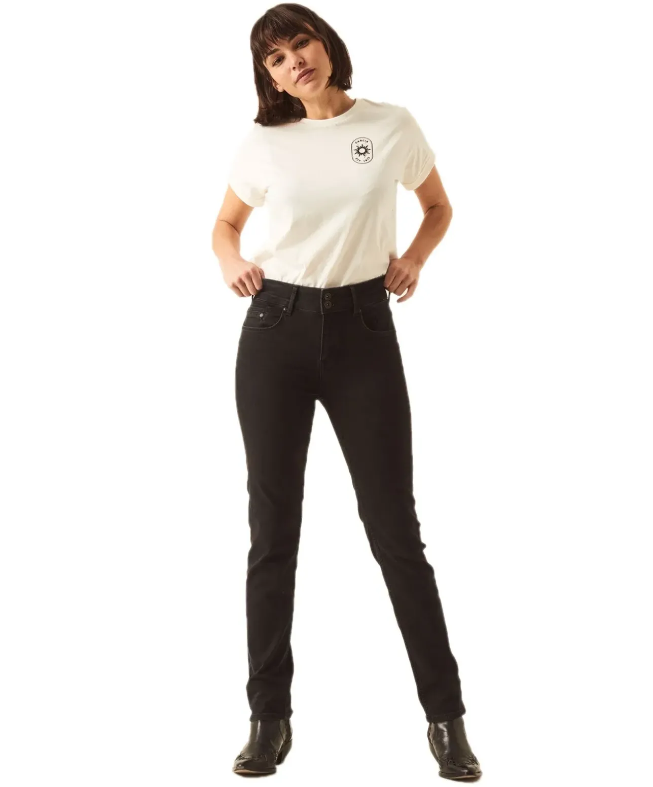 Garcia Caro Jeans Curved in schwarzem Dark Used