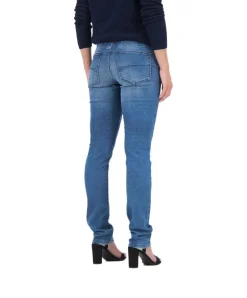 Garcia Damen Jeans Curved Caro in mittelblauem Used