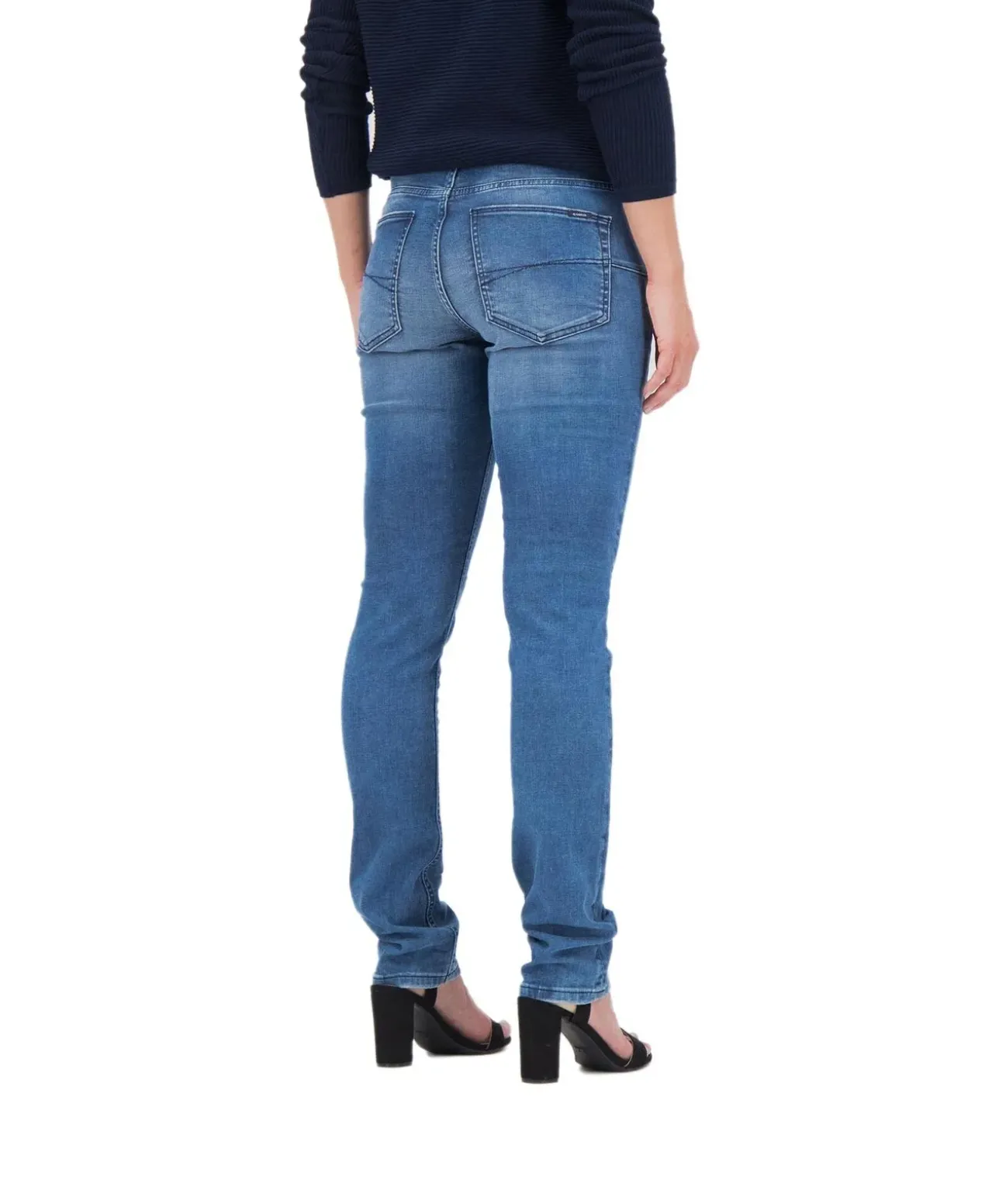 Garcia Damen Jeans Curved Caro in mittelblauem Used