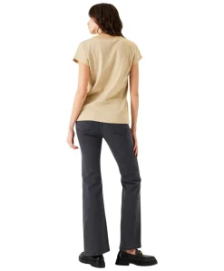 Garcia T-Shirt in beige mit Glitzer-Optik und V-Ausschnitt