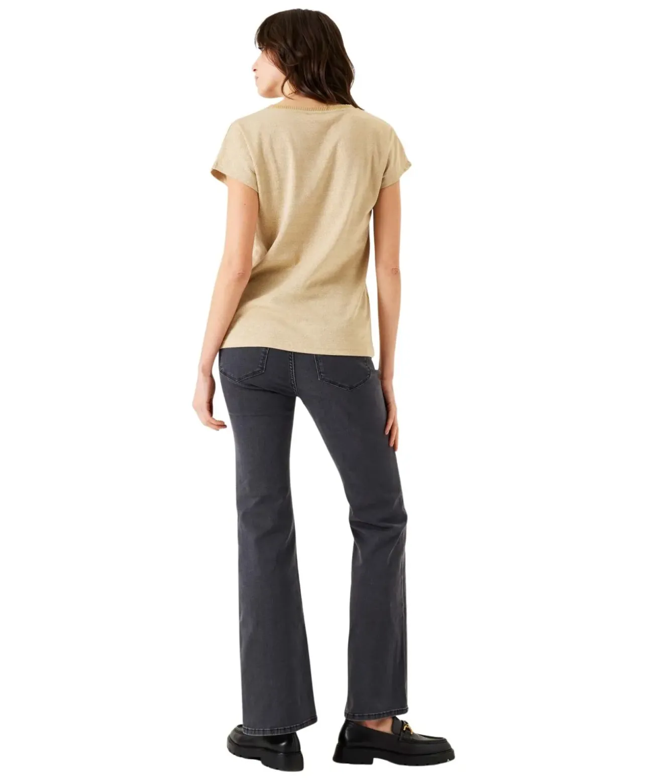 Garcia T-Shirt in beige mit Glitzer-Optik und V-Ausschnitt