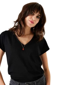 Garcia T-Shirt in schwarzer Glitzer-Optik mit V-Ausschnitt