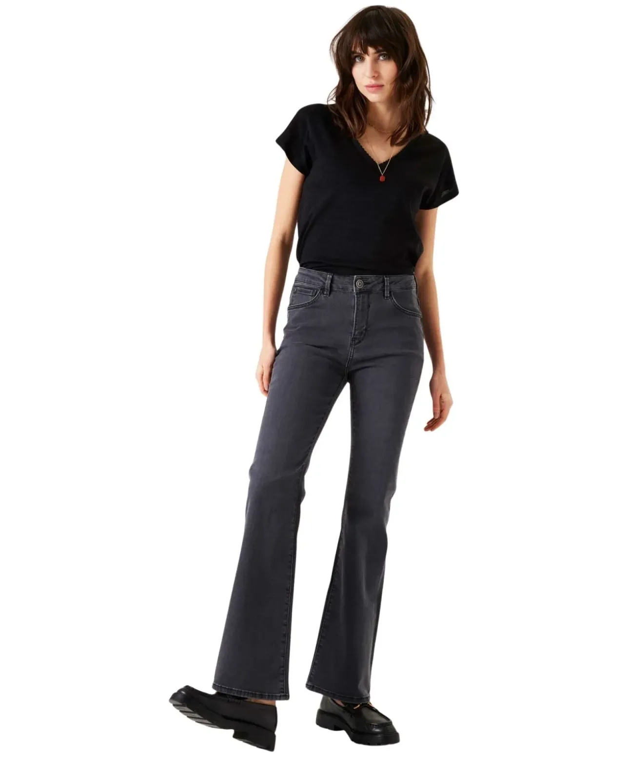 Garcia T-Shirt in schwarzer Glitzer-Optik mit V-Ausschnitt