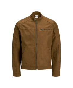 Jack & Jones Bikerjacke Rocky in hellbrauner Wildlederoptik