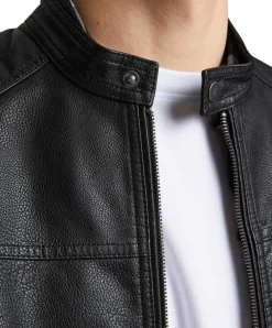 Jack & Jones Bikerjacke Rocky aus schwarzem Leder