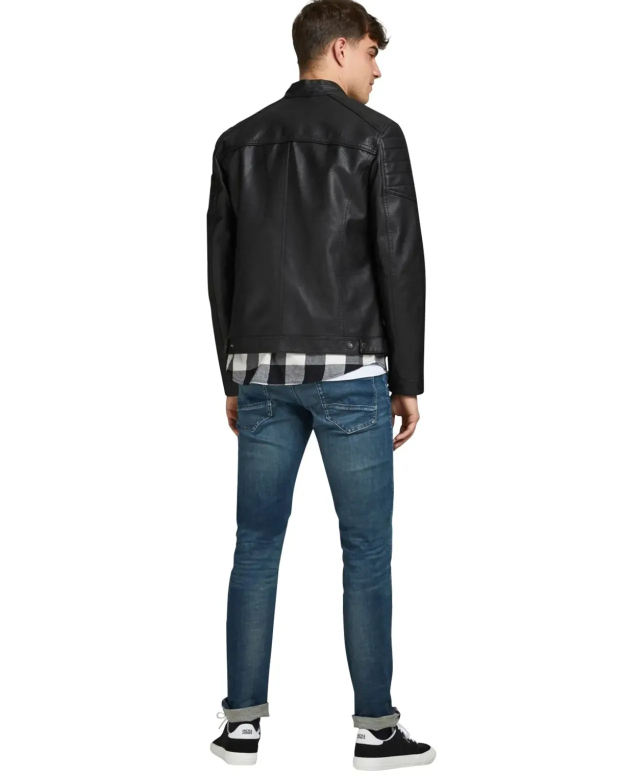 Jack & Jones Bikerjacke Rocky aus schwarzem Leder