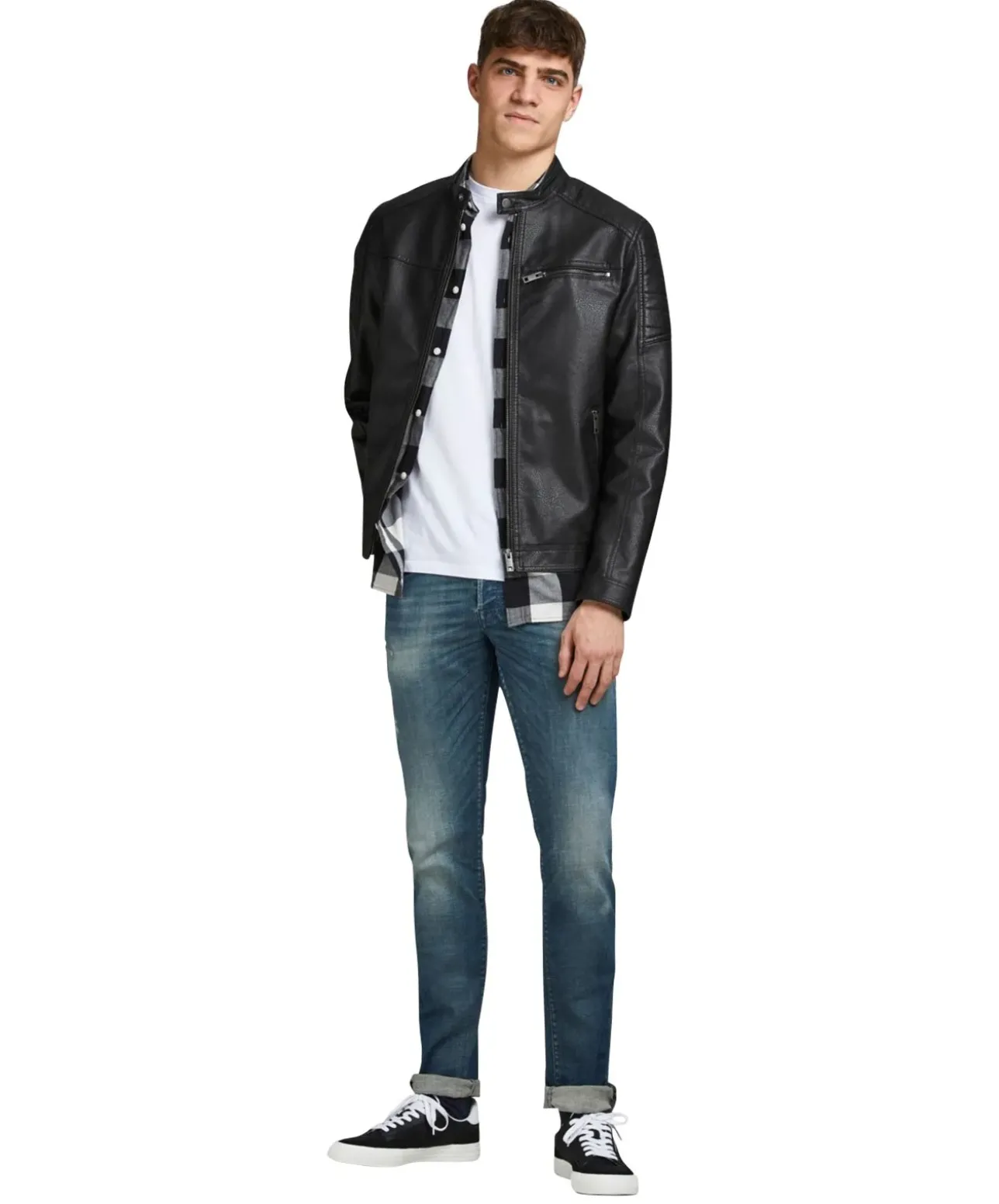 Jack & Jones Bikerjacke Rocky aus schwarzem Leder