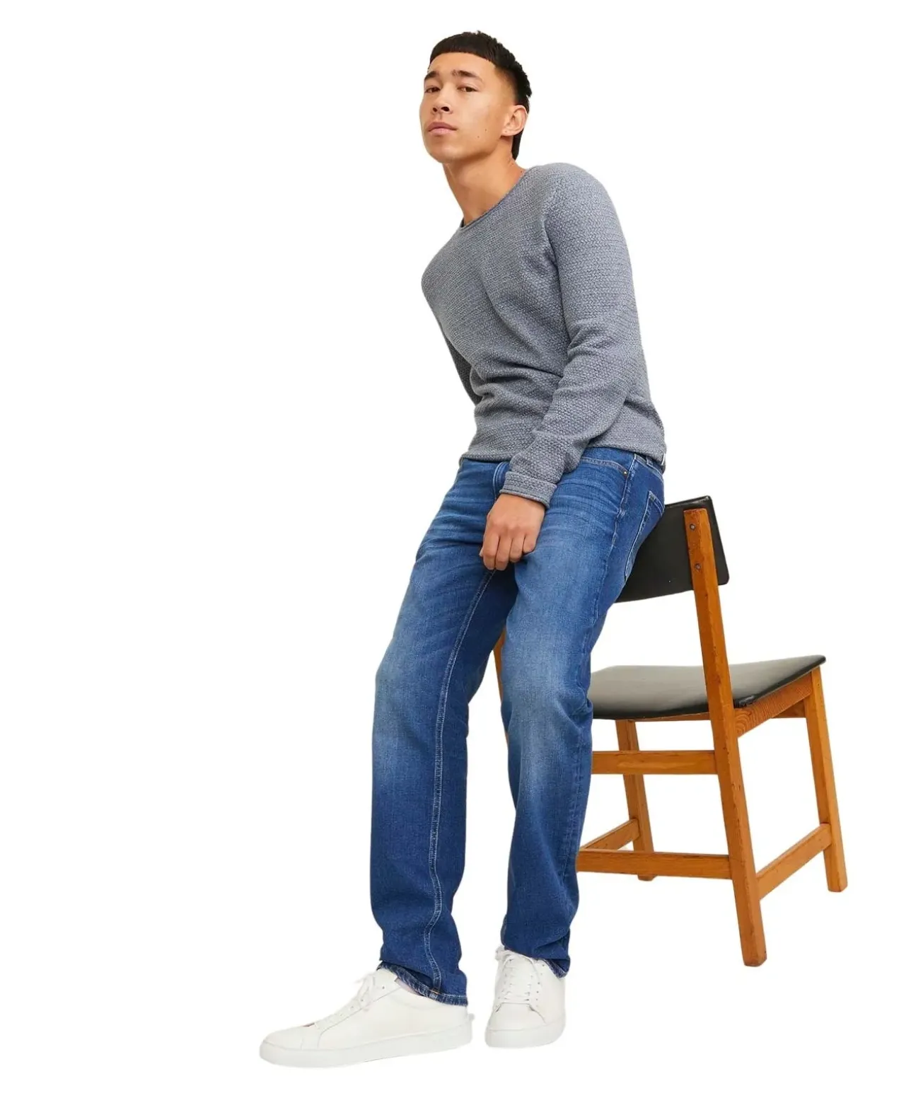 Jack & Jones Clark Regular Jeans in blauer Used-Waschung