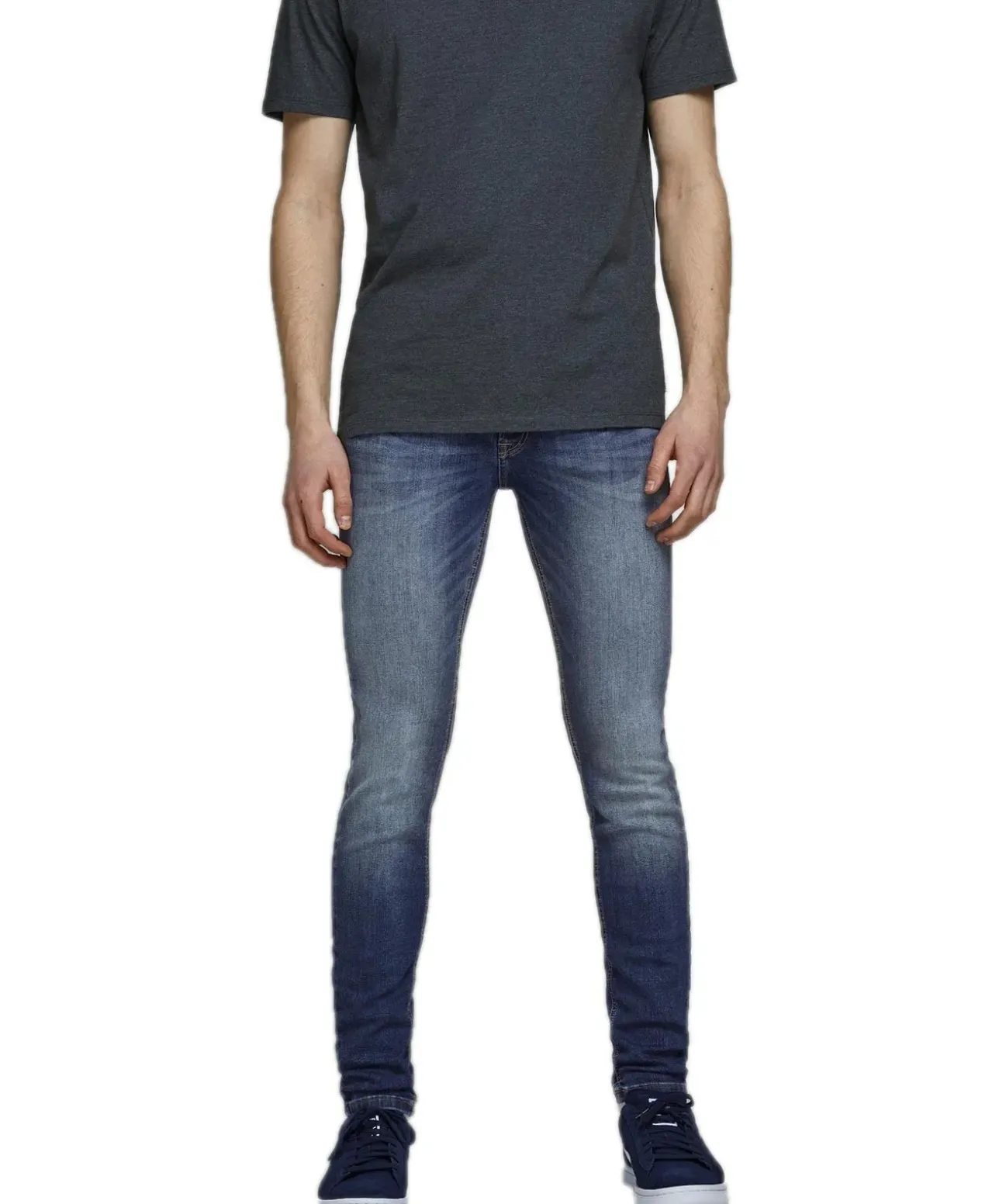 Jack & Jones Jeans Skinny Fit Liam in mittelblauem Used-Look