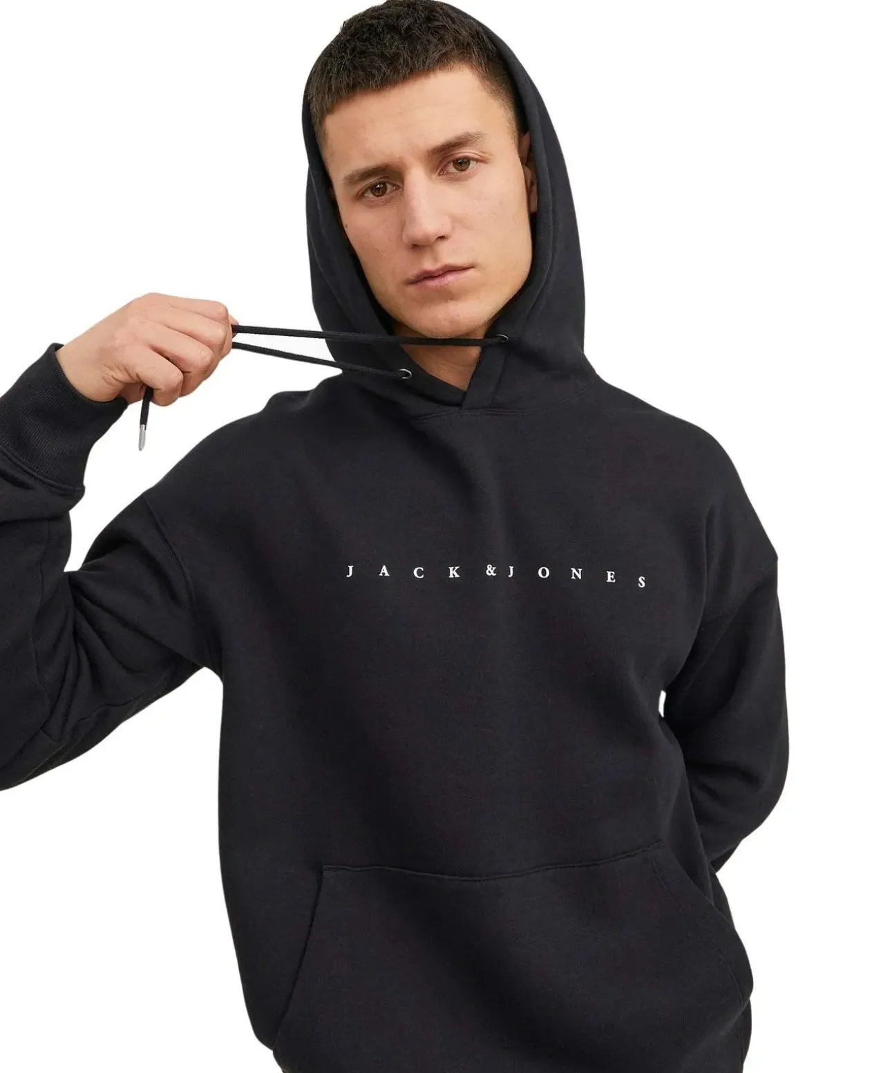 Jack & Jones Kapuzenpullover Star mit Kordeln in Schwarz