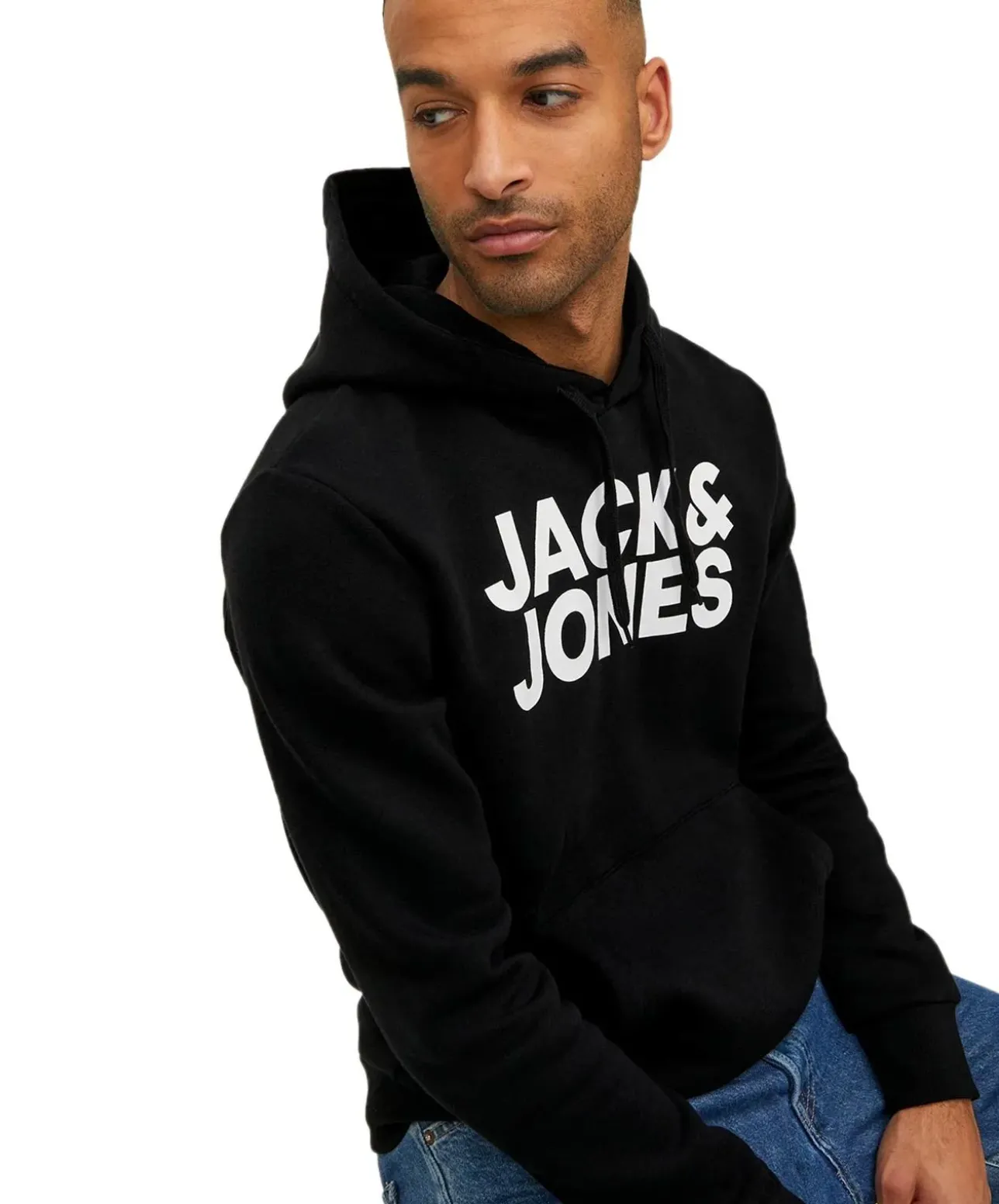 Jack & Jones Kapuzensweatshirt mit Brustprint in Schwarz