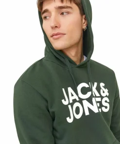 Jack & Jones Kapuzensweatshirt mit Logo-Brustprint in Grün