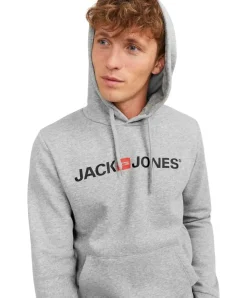 Jack & Jones Logo Sweatshirt mit Kapuze in Light Grey