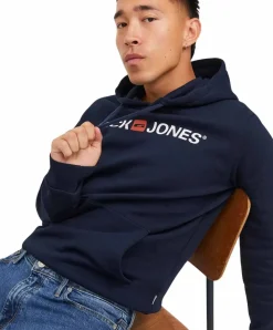 Jack & Jones Logo Sweatshirt mit Kapuze in Navy Blazer