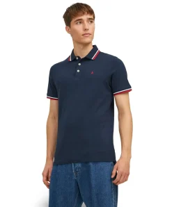 Jack & Jones Poloshirt Epaulos in blau mit Stickerei