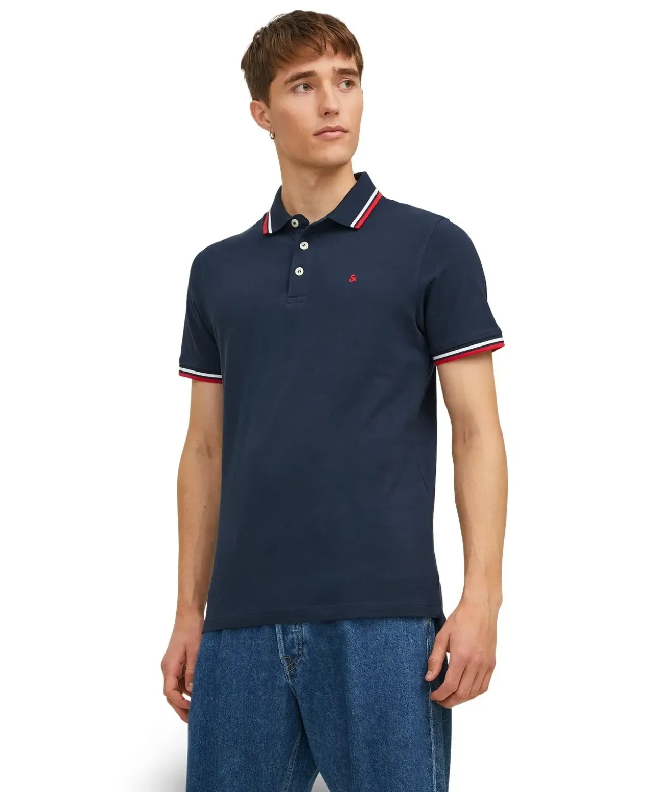 Jack & Jones Poloshirt Epaulos in blau mit Stickerei