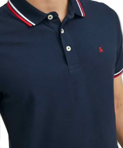 Jack & Jones Poloshirt Epaulos in blau mit Stickerei