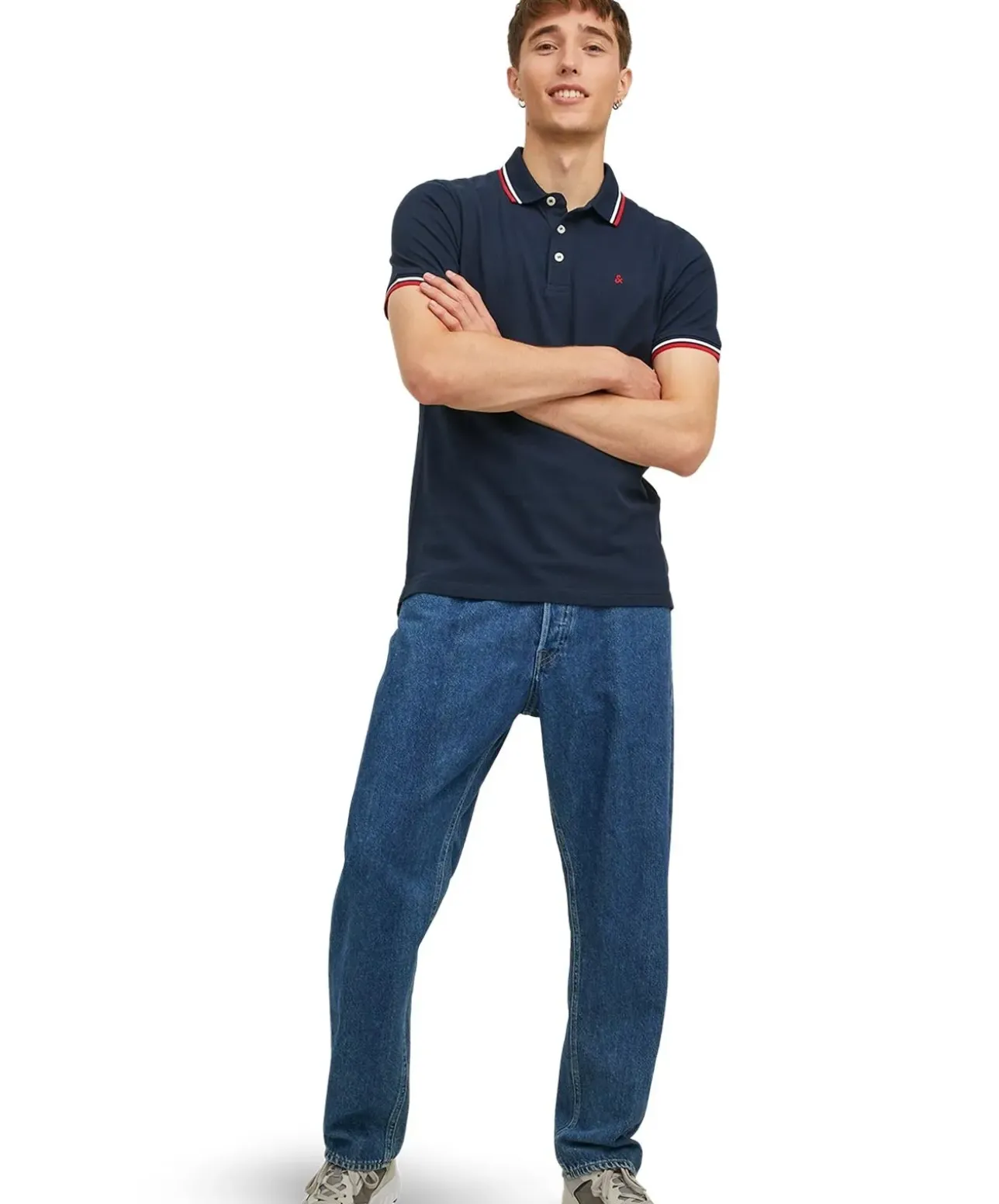 Jack & Jones Poloshirt Epaulos in blau mit Stickerei