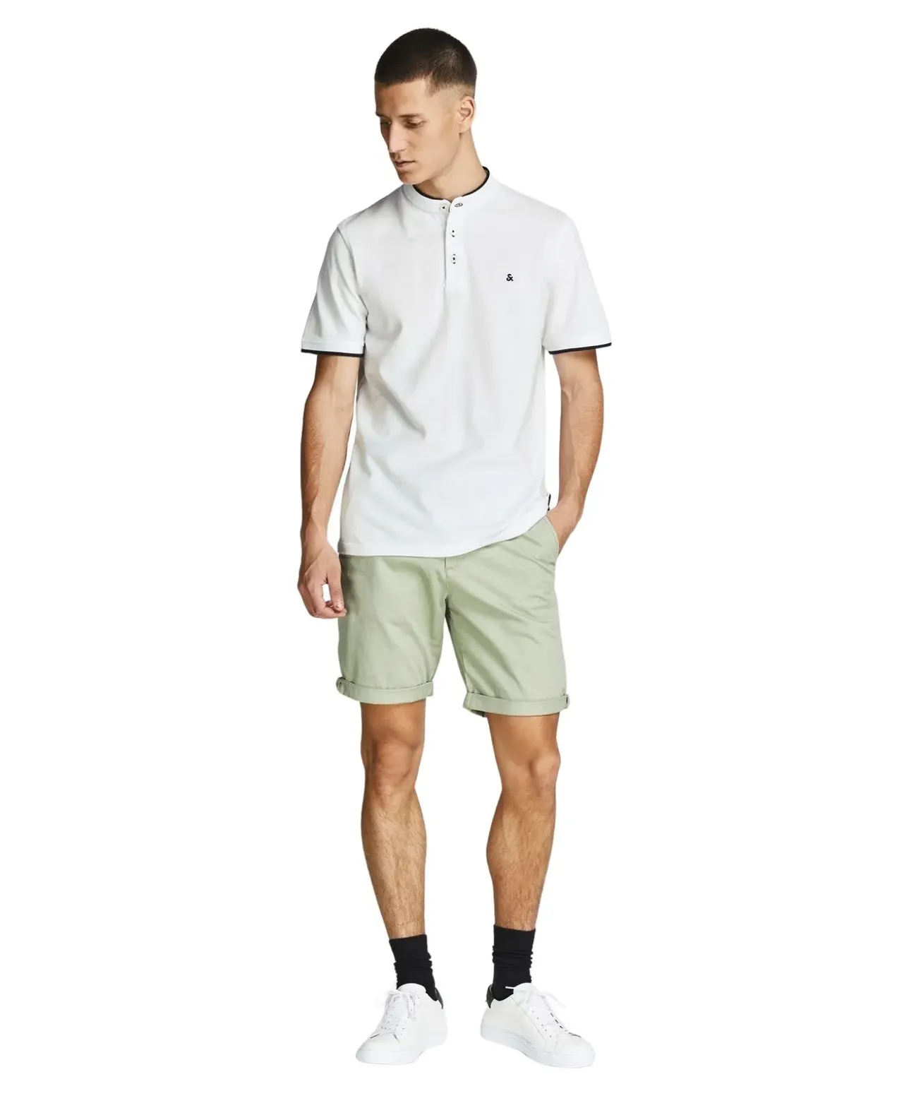 Jack & Jones Poloshirt Paulos mit Mao Kragen in Weiß