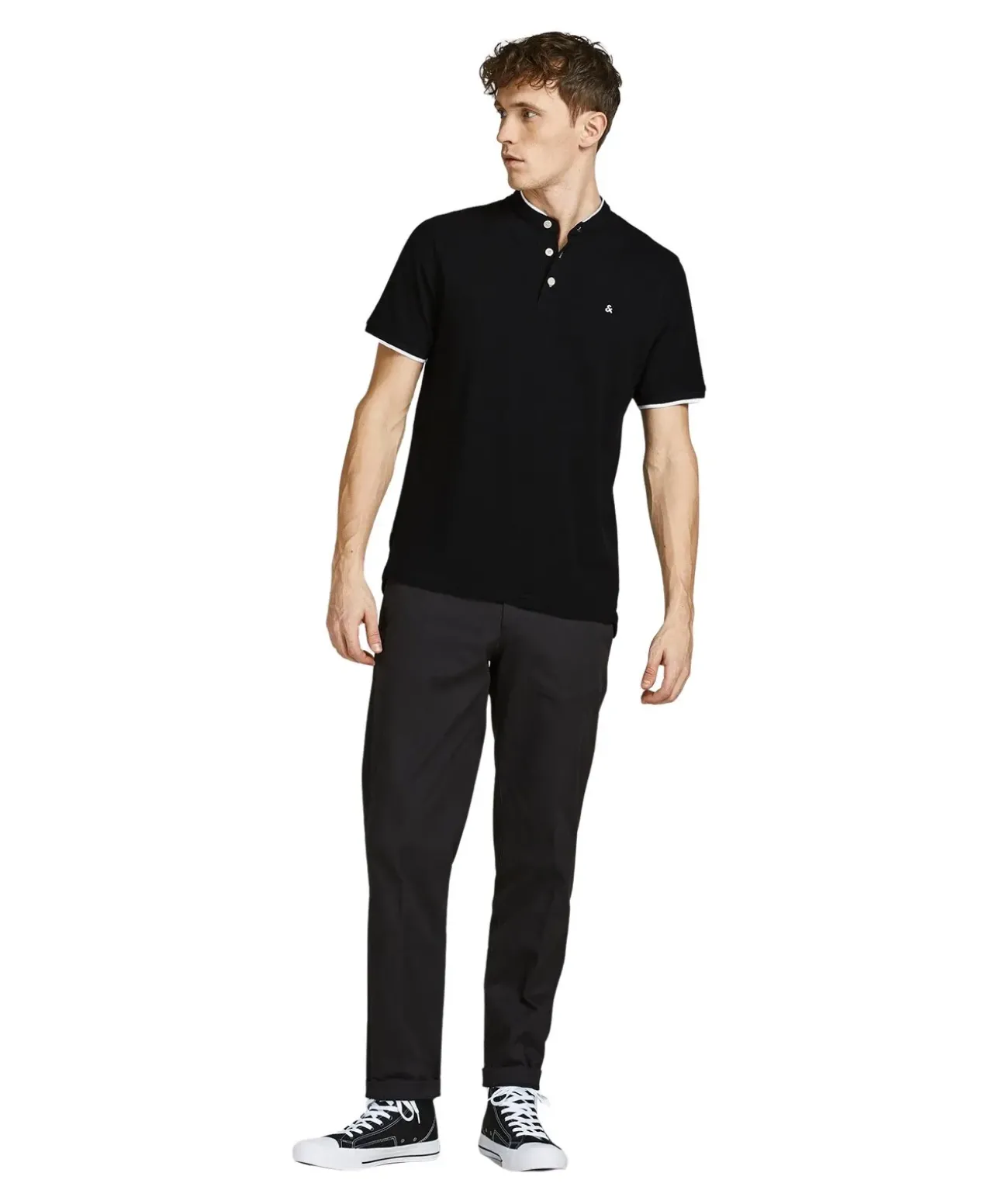 Jack & Jones Poloshirt Paulos mit Mao Kragen in Schwarz